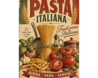Póster Pasta Italiana, Póster Vertical Mate / Arte de Pared Vintage para Cocina Italiana
