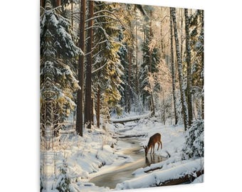 Winter Forest Deer Canvas | Nature Inspired Wall Art