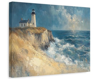 Coastal Lighthouse Canvas Art: Tranquil Ocean View