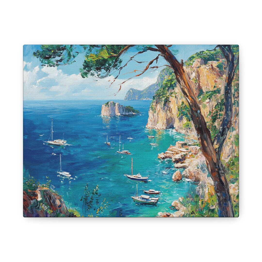 Mediterranean Coast Canvas Print | Coastal Oil Painting Wall Art - Etsy
