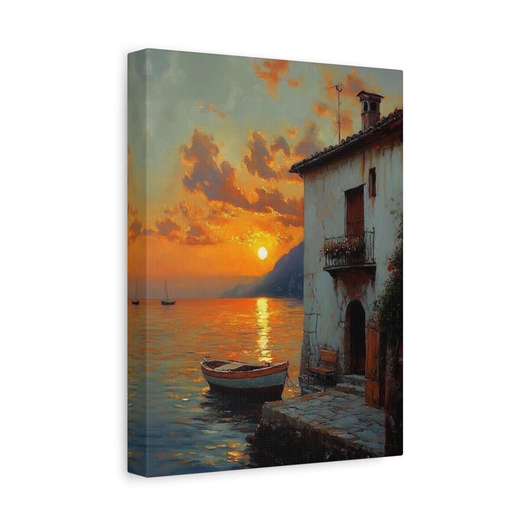 Boat on the Sea Sunset Mediterranean Seaside Canvas Print - Etsy