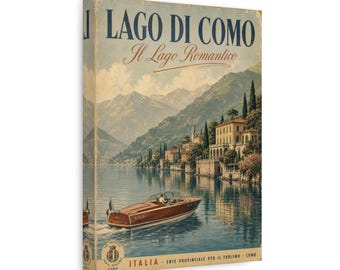 Póster de viaje vintage de Lago di Como en lienzo