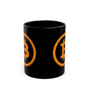 Black Bitcoin Logo Mug | Orange Crypto Coffee Cup, Ceramic Mug image 3