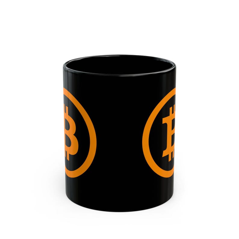 Black Bitcoin Logo Mug | Orange Crypto Coffee Cup, Ceramic Mug image 3