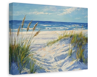 Impresión en lienzo de playa de dunas de arena: pintura al óleo costera para pared