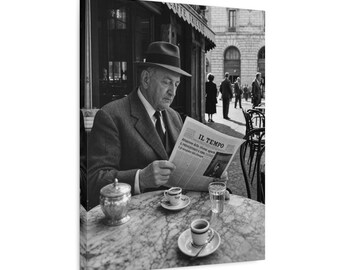 Lienzo impreso con la imagen de un hombre leyendo el periódico en una época vintage.