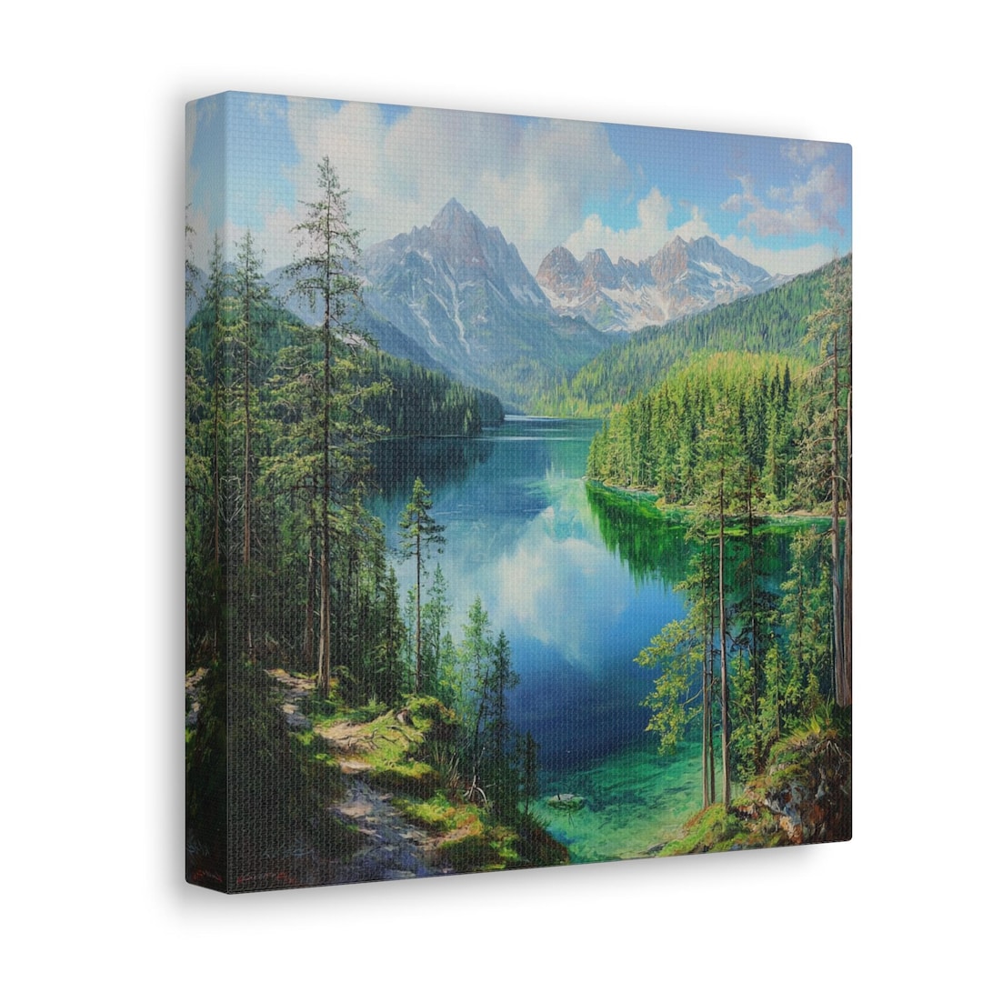 Mountain Lake Canvas Print: Rustic Cabin Wall Art - Etsy