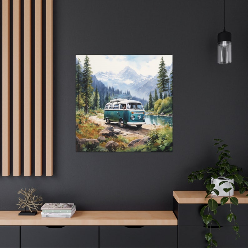 VW Van Print, Camper Van Wall Art, Wilderness Art Decor, Vintage Cars