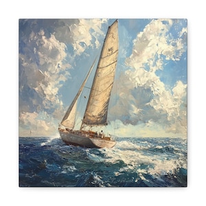 Vintage Sailboat Oil Painting Canvas: Nautical Seascape Art