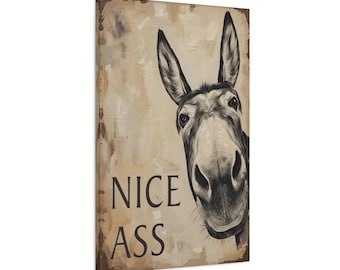 Nice Ass Donkey Illustration Canvas Print | Bathroom Decor Wall Art
