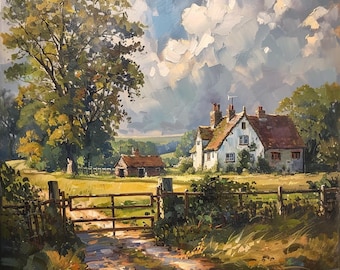 Englische Landschaft Gemälde Digitaler Download | Rustikale Landschaft Kunst | Landhaus Dekor