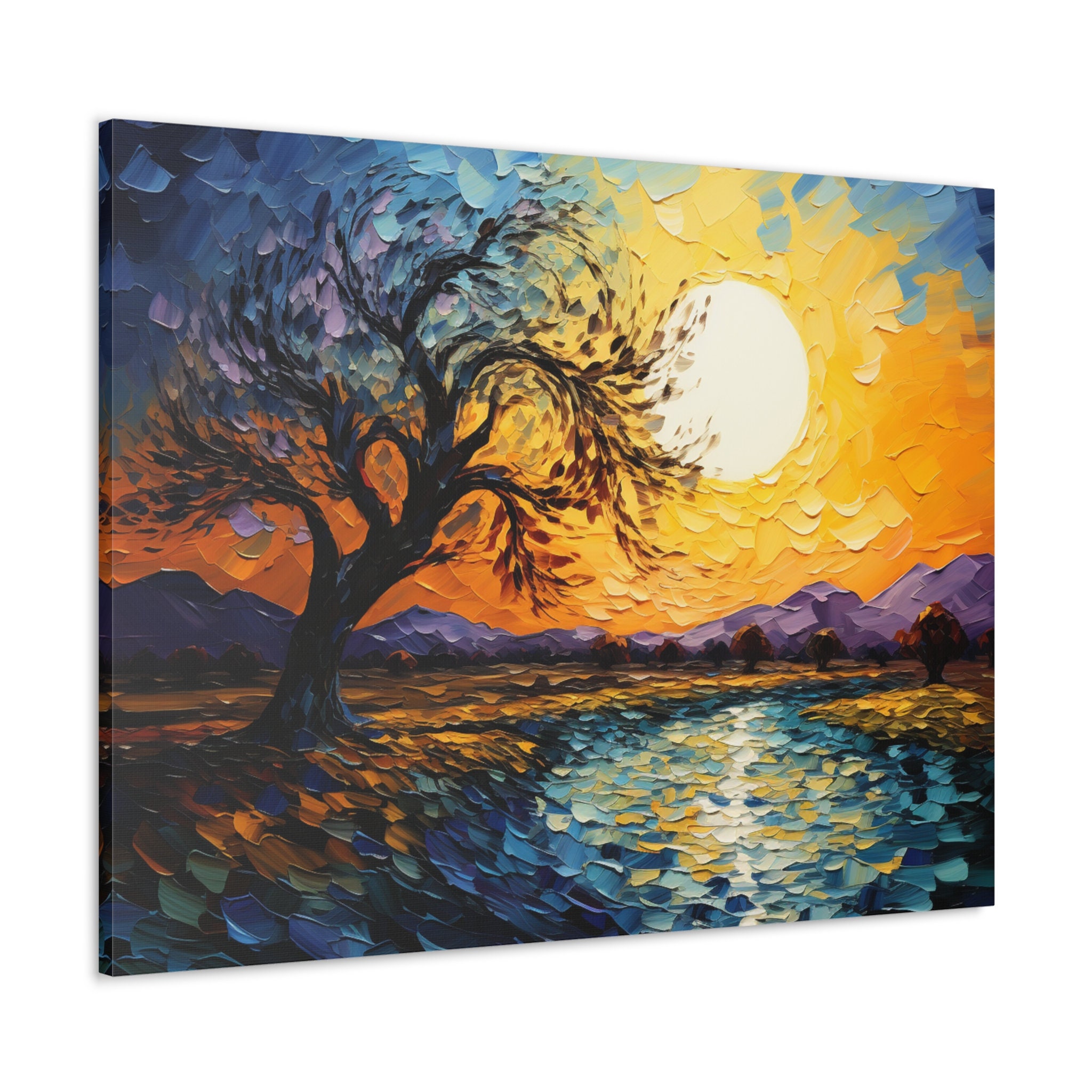 Van Gogh Inspired Tree Sunset Canvas Print - Etsy