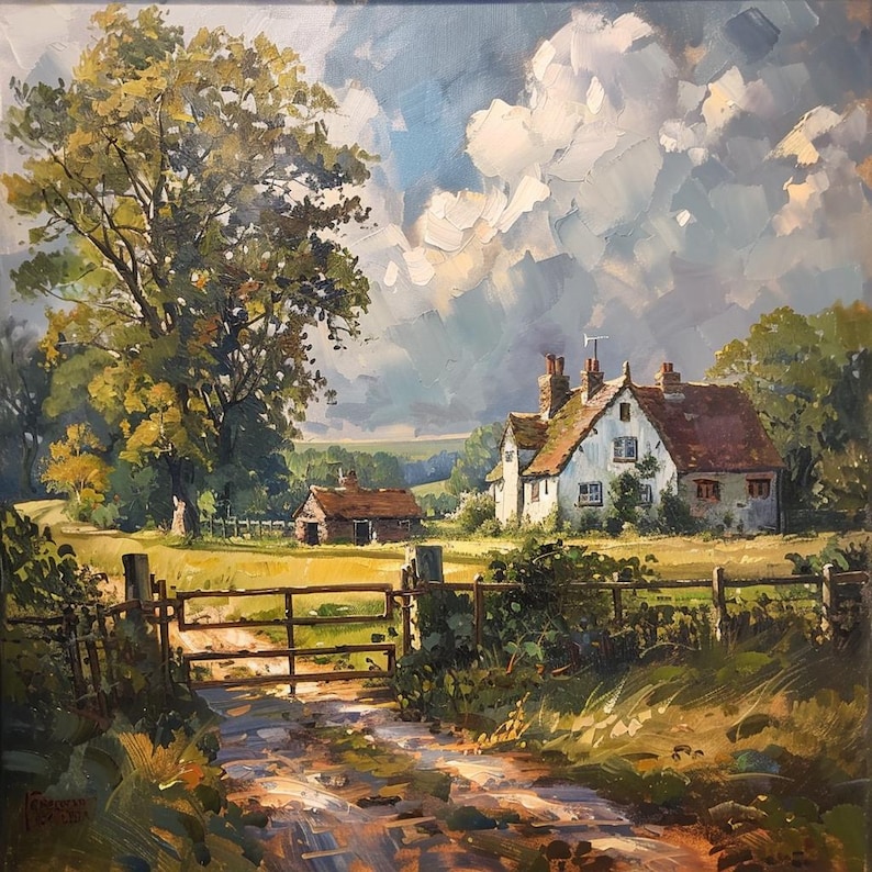 English Countryside Painting Digital Download Rustic Landscape Art english-countryside-painting-digital-download-rustic-landscape-art