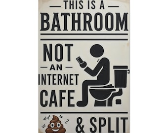 Lienzo con letrero "Reglas del baño" / Arte divertido para pared de baño: "Esto es un baño, no un cibercafé".