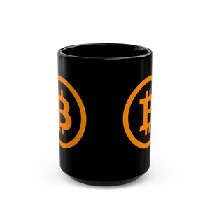 Black Bitcoin Logo Mug | Orange Crypto Coffee Cup, Ceramic Mug image 4