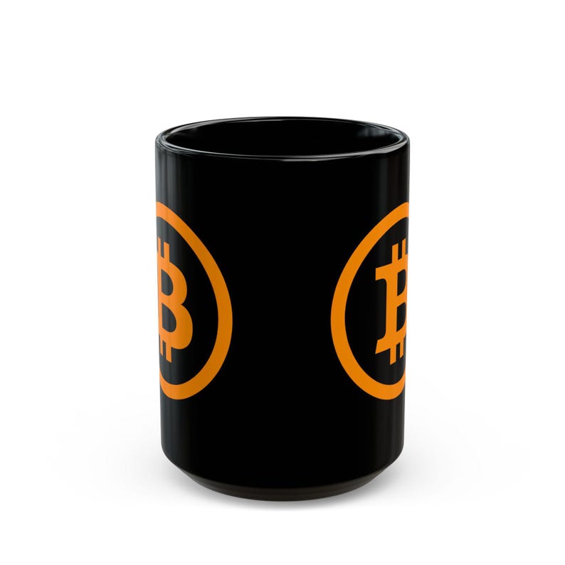 Black Bitcoin Logo Mug | Orange Crypto Coffee Cup, Ceramic Mug image 4