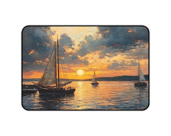 Sailboats at Sunset Desk Mat | Nautical Seascape Mouse Pad