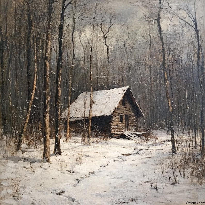 Rustic Cabin in the Woods Oil Painting Digital Print - Etsy