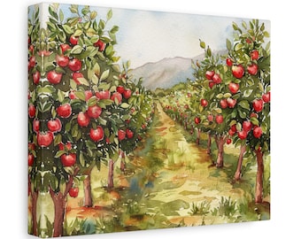 Huerto de manzanos, acuarela sobre lienzo mate