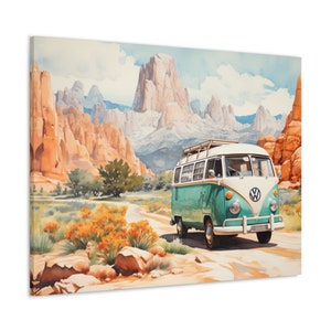 VW Print, Camper Van Wall Art, Sunset Poster, Vintage Cars Art, Watercolor Wall Art, Volkswagen Wall Art"