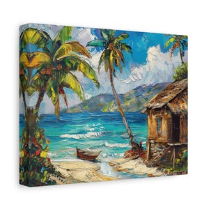 Canvas Wall Art, Caribbean Beach Landscape Painting, Home Decor, Tropical Wall Decor, Ocean Art, Coastal Art, Travel Lover Gift