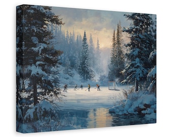 Winter Lake Hockey Scene Canvas Print Matte Canvas