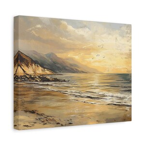Coastal Sunset Canvas Print: Vintage Beach Landscape Wall Art
