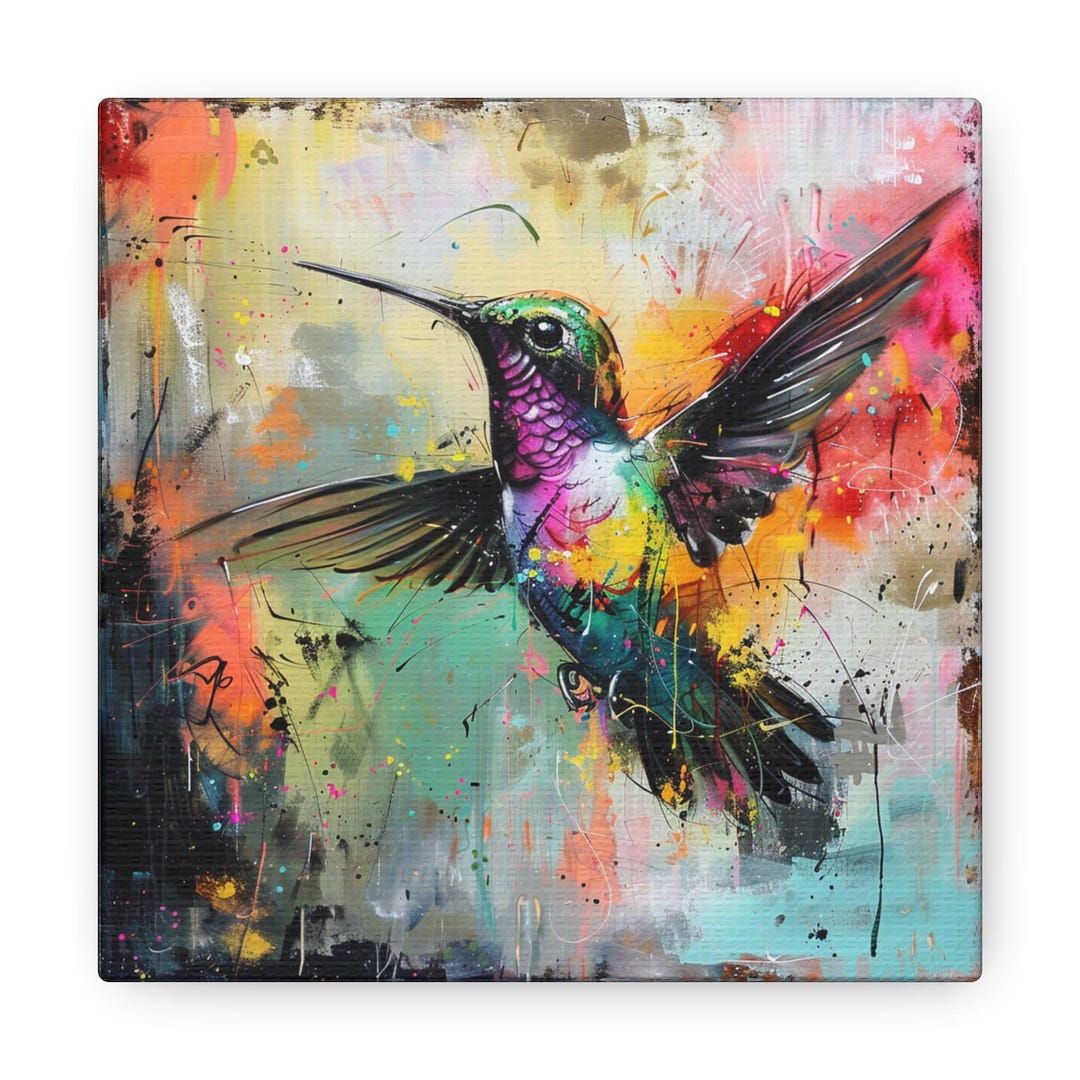Vibrant Hummingbird Oil Painting Canvas Print, Nature Wall Art, Bird ...