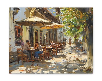 ヴィンテージフランスの街並みの絵画、アンティークな街並みの印刷可能