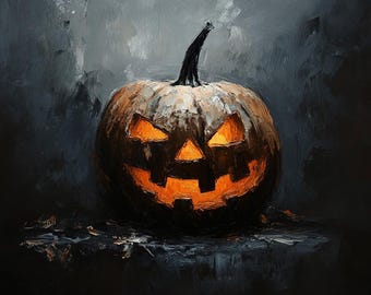 Scary Pumpkin Oil Painting Digital Download Only (Square Orientation)