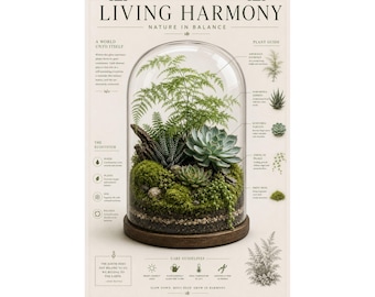 Póster con temática de terrario Living Harmony Nature / Póster vertical mate, arte mural botánico