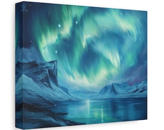 Aurora Borealis Canvas Print: Northern Lights Painting, Winter Home Decor