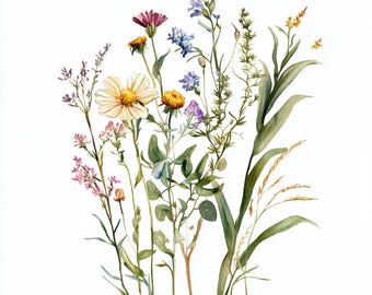 Watercolor Wildflowers Digital Print | Botanical Wall Art | Floral