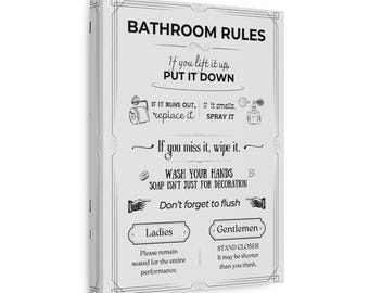 Lienzo con las reglas del baño / Humor divertido sobre el baño