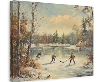 Winter Hockey Scene Canvas Art: Nostalgic Sports Decor