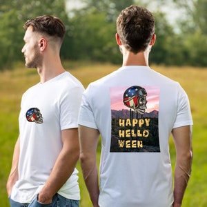 Halloween Man Shirt, Halloween t-shirt, Skull t-shirt, Front and Back Print, Gift t-shirt for men Halloween, Metal shirt American Flag