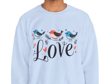 Valentine Birds Sweatshirt.Valentine Love Shirt, gift for mum at Valentine, Couple Shirt, Cute birds Valentine sweatshirt, for bird lovers