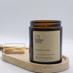 TOBACCO & OAK scented candle. Luxury aftershave aroma.Masculine autumn scent. Vegan natural candle. Handmade home decor. Soy candle gift.