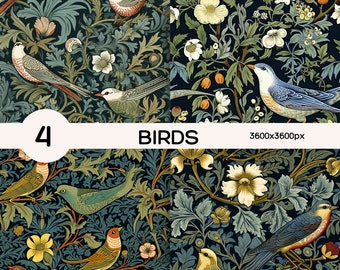 William Morris Birds Digital Paper, patrón sin costuras William Morris Style - BirdPattern -Papel digital sin costuras - Uso comercial gratuito