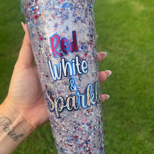 Gobelet globe &quot;rouge blanc et scintillant&quot; de 24 oz !