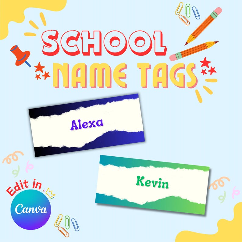 Editable School Name Tags: Canva Template (digital Download) - Etsy ...