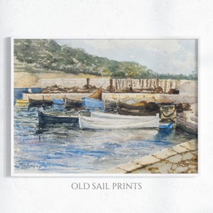 Harbor Scene – Peaceful Coastal Wall Art for Living Room, Beach House, or Study | Nautical Decor |  Vintage Nautical Printable Art