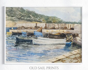 Harbor Scene – Peaceful Coastal Wall Art for Living Room, Beach House, or Study | Nautical Decor |  Vintage Nautical Printable Art