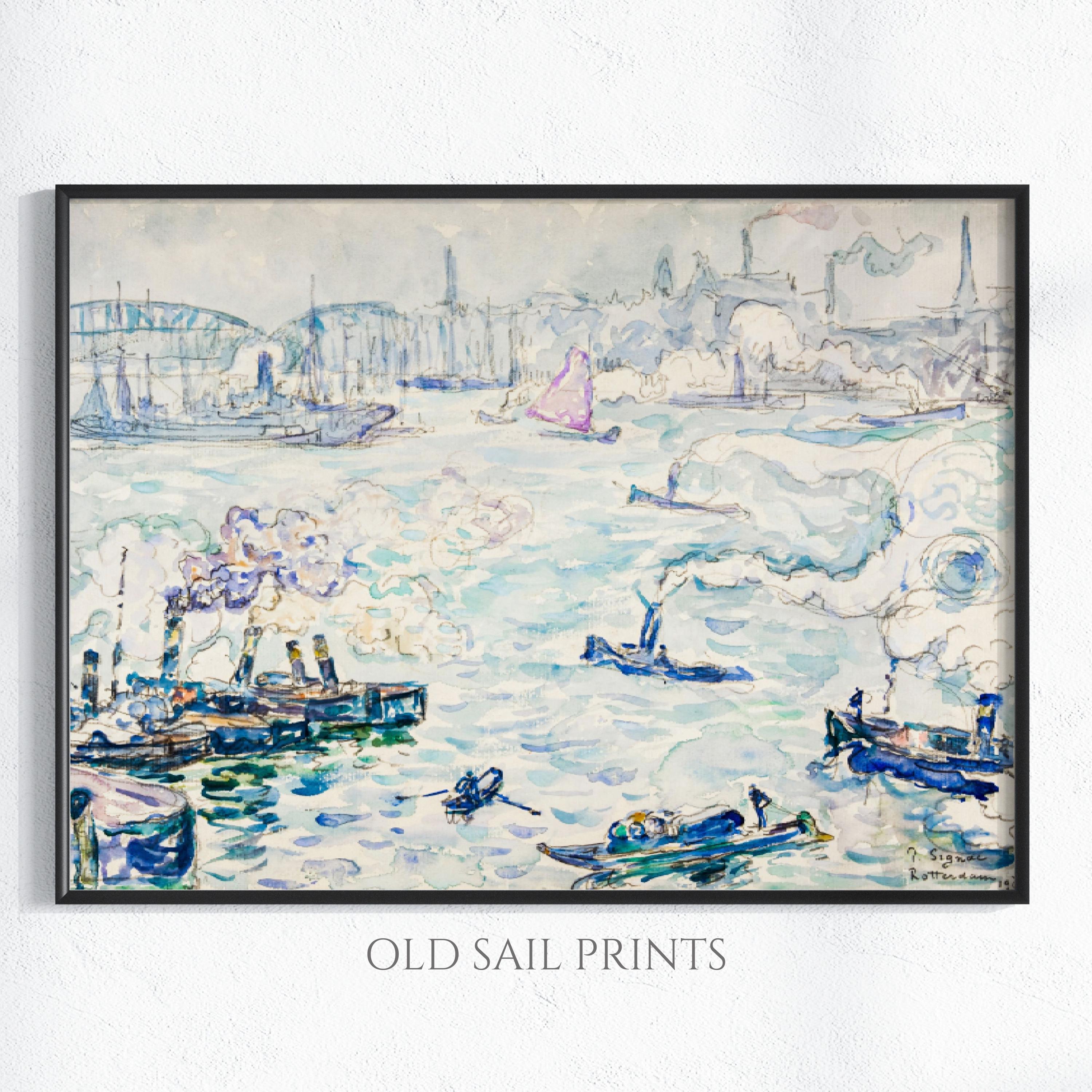 印象派風 水彩画 船の港の風景