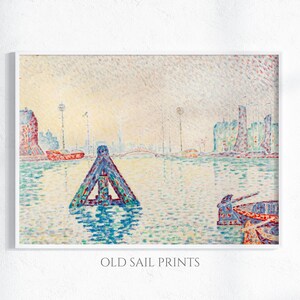Colorful Pointillism Harbor Wall Art – Bold Nautical Scene for Modern & Eclectic Home Decor | Living Room, Office | Printable