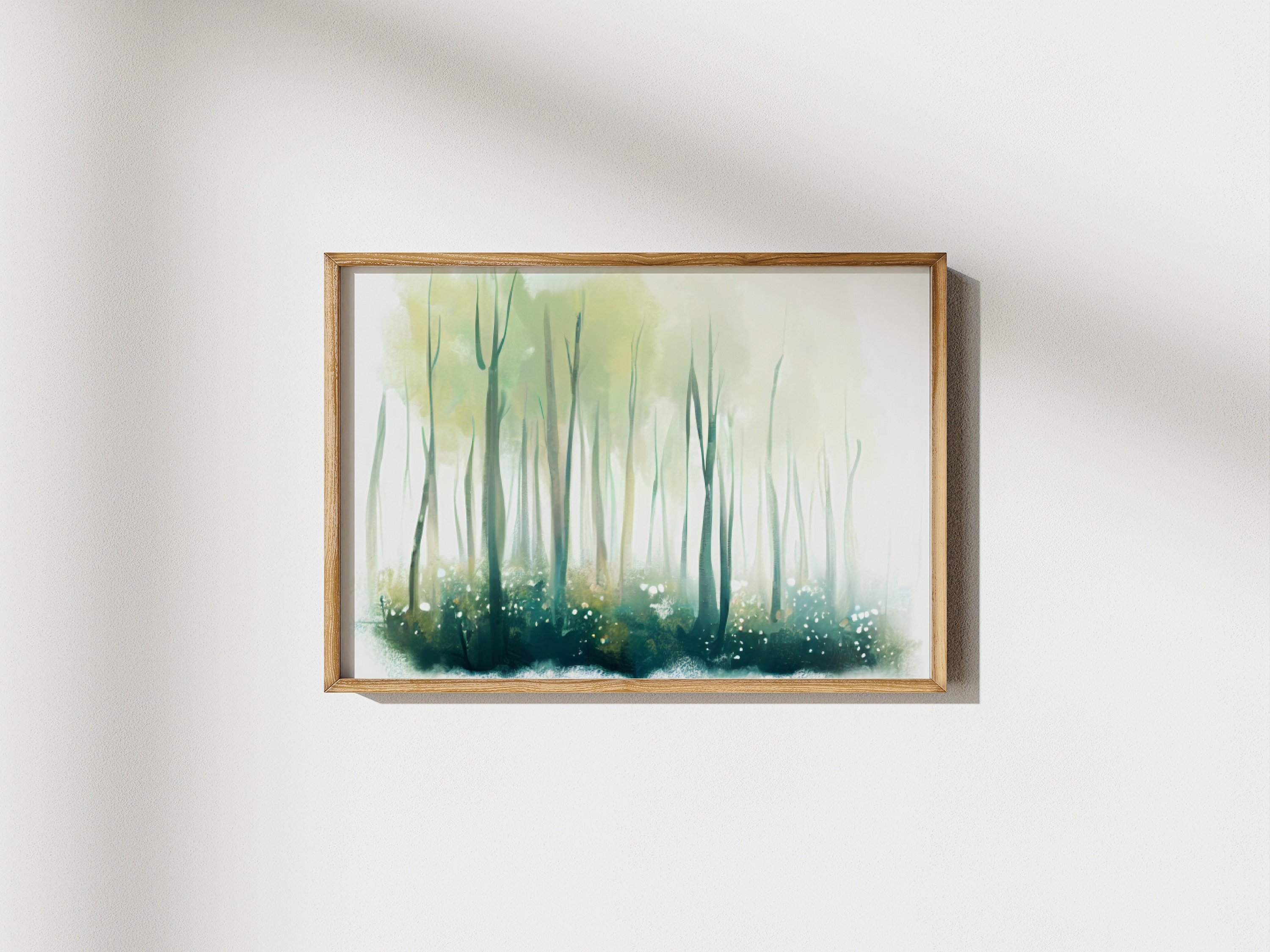 Nature Green Wall Art With Dense Trees Light Green Painting Etsy
