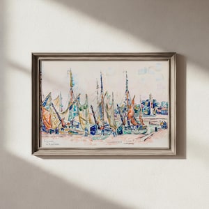 Colorful Nautical Vintage Digital Art | Harbor & Sailboats | Printable Vintage Wall Art | Digital Download