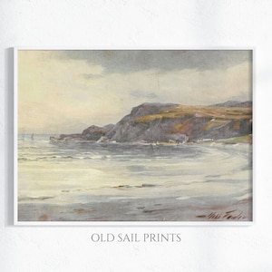 Coastal Landscape Painting – Seascape Wall Art for Living Room, Bedroom, or Beach House | Minimalist Rustic Decor | Printable Art