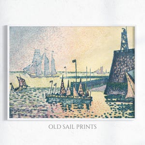 Pointillist Seaside Harbor Art – Vibrant Coastal Wall Art for Living Room or Entryway | Nautical Decor | Printable Digital Download