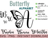 Butterfly Alphabet, Butterfly Monogram SVG PNG, Butterfly Bundle Alphabet Monogram for cricut silhouette ready to cut file instant download